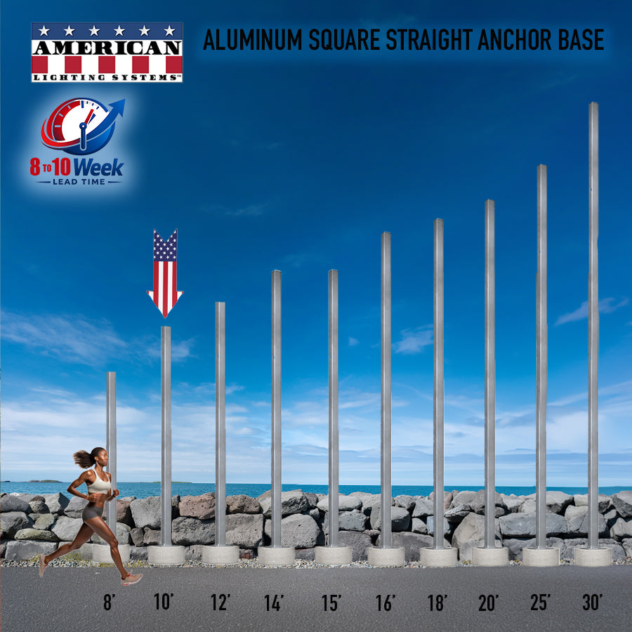 10 Foot Aluminum Square Straight Anchor Base 4in