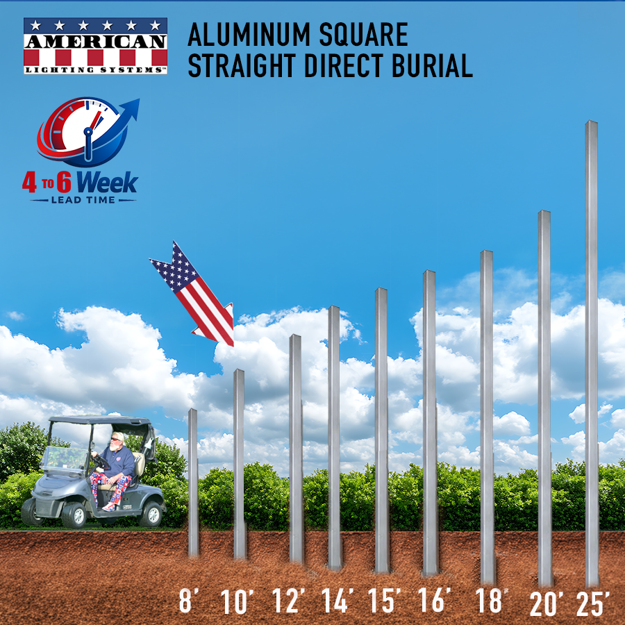 10 Foot Aluminum Square Straight Direct Burial 4in .125 Thickness