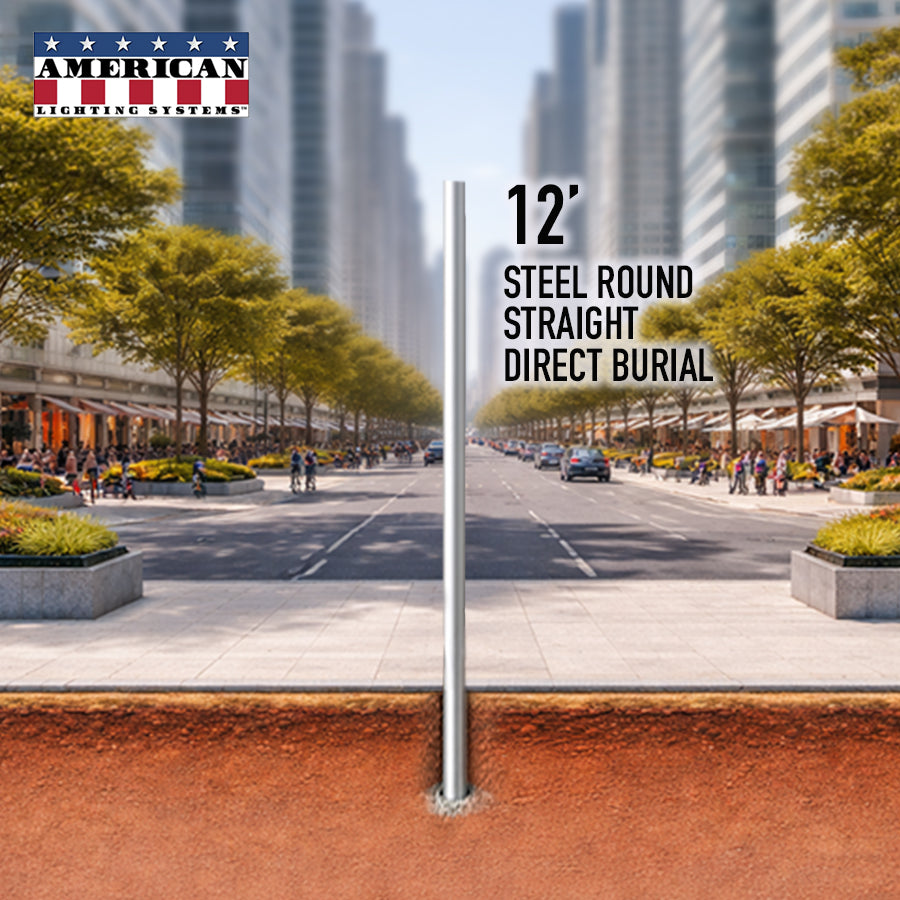 12 Foot Steel Round Straight Direct Burial 4in 11 Gauge