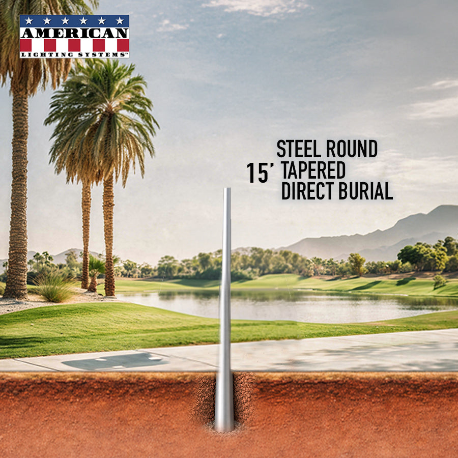 15 Foot Steel Round Tapered Direct Burial 11 Gauge