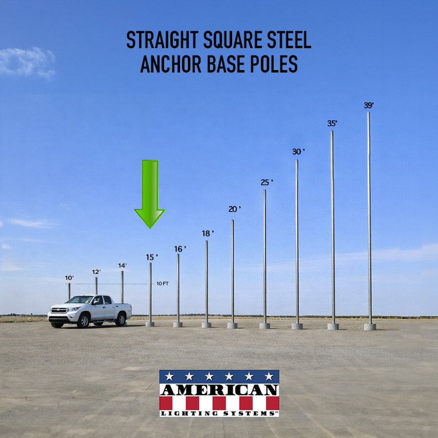 15 Foot Straight Square Steel Light Poles Anchor Base 4in 11 Gauge