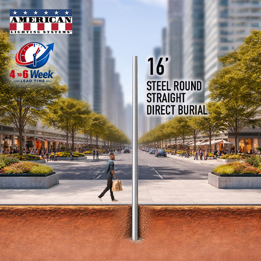 16 Foot Steel Round Straight Direct Burial 4in 11 Gauge