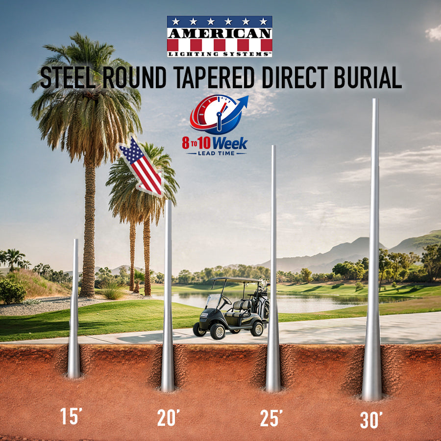 20 Foot Steel Round Tapered Direct Burial 11 Gauge