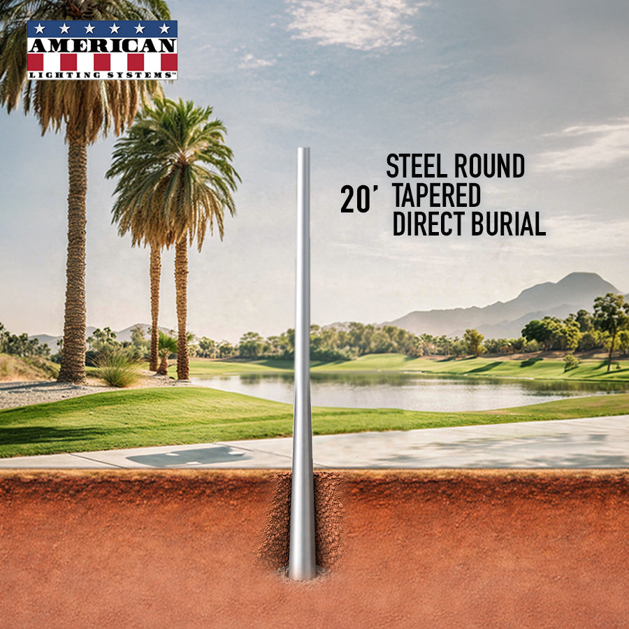 20 Foot Steel Round Tapered Direct Burial 11 Gauge