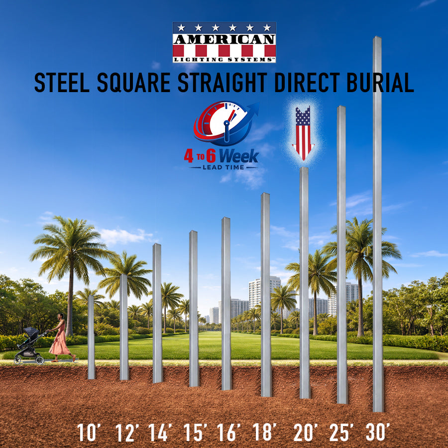 20 Foot Steel Square Straight Direct Burial 4in 7 Gauge