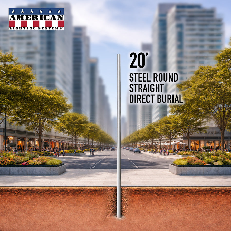 20 Foot Steel Round Straight Direct Burial 5in 11 Gauge