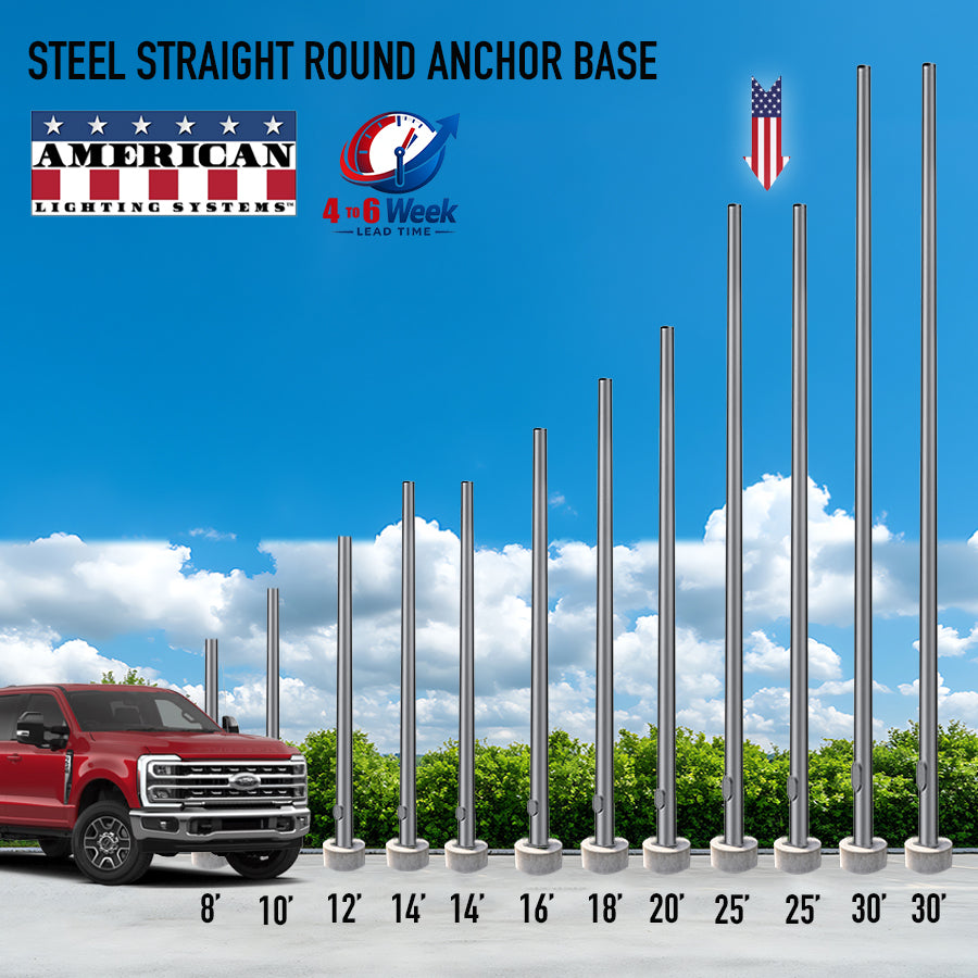 25 Foot Steel Round Straight Anchor Base 5in 11 Gauge