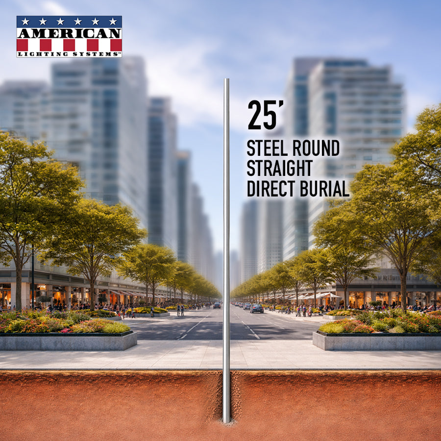 25 Foot Steel Round Straight Direct Burial 5in 7 Gauge