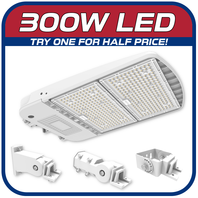 300W Shoebox Parking Lot Fixture White Finish