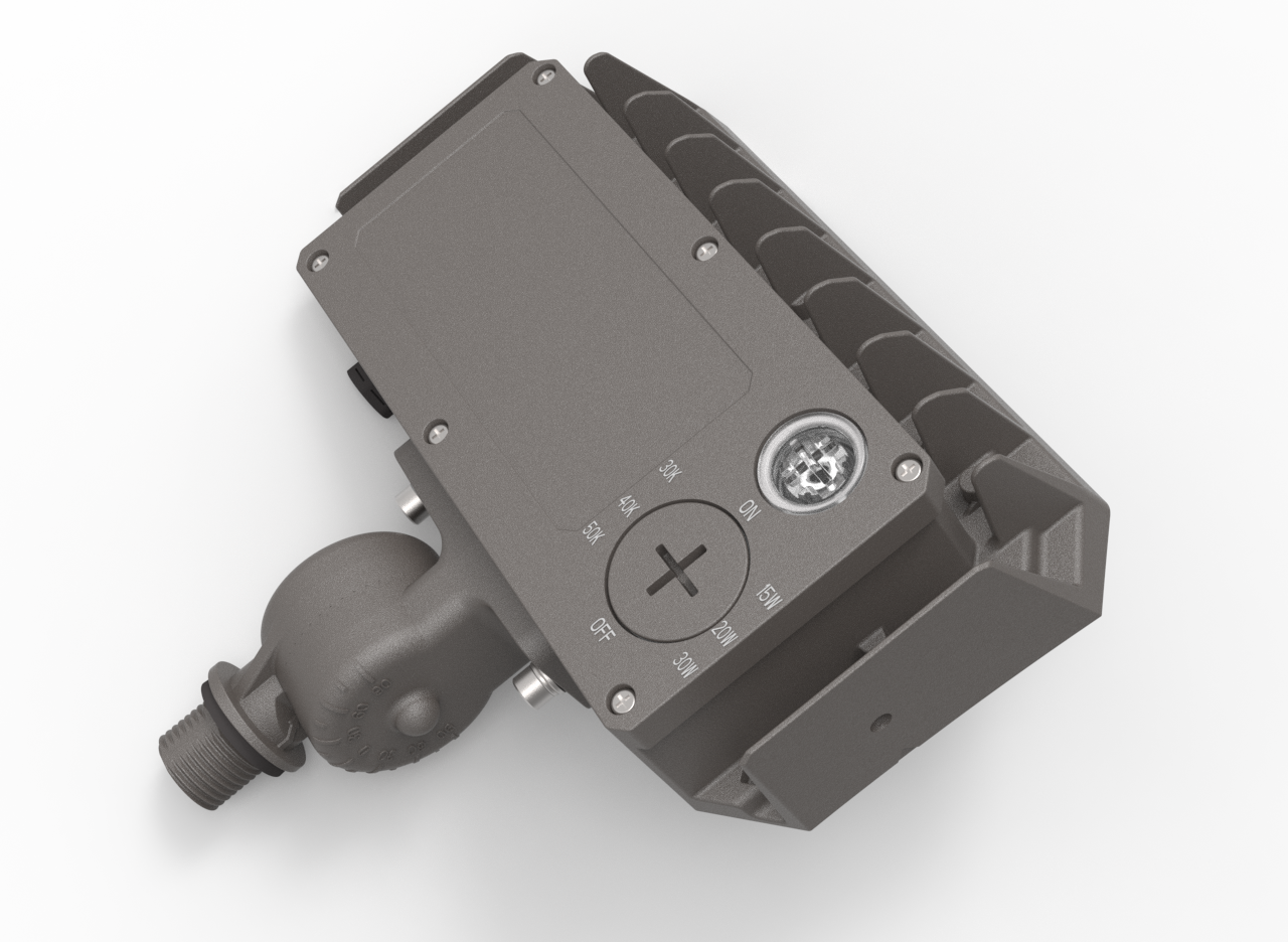 15/20/30W Power & Color Selectable Knuckle Mount Floodlight w/On-Off Photocell