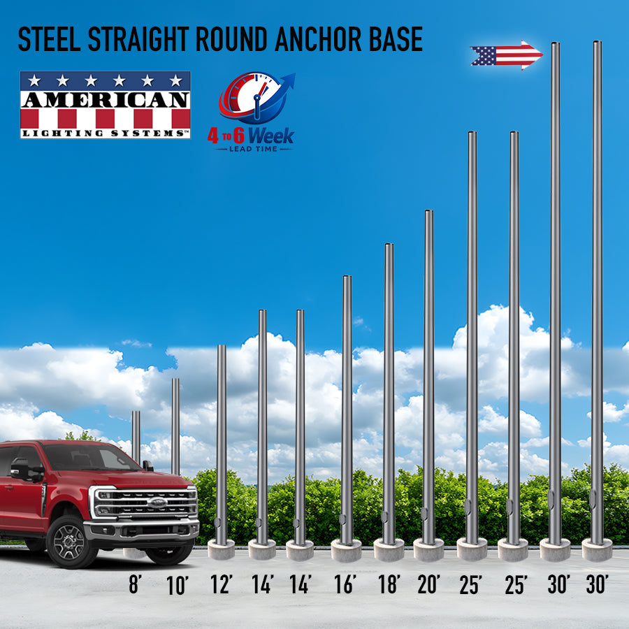 30 Foot Steel Round Straight Anchor Base 5in 11 Gauge