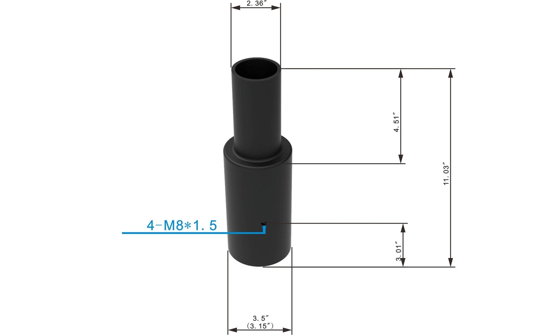 3 Inch Round Straight Tenon Reducer