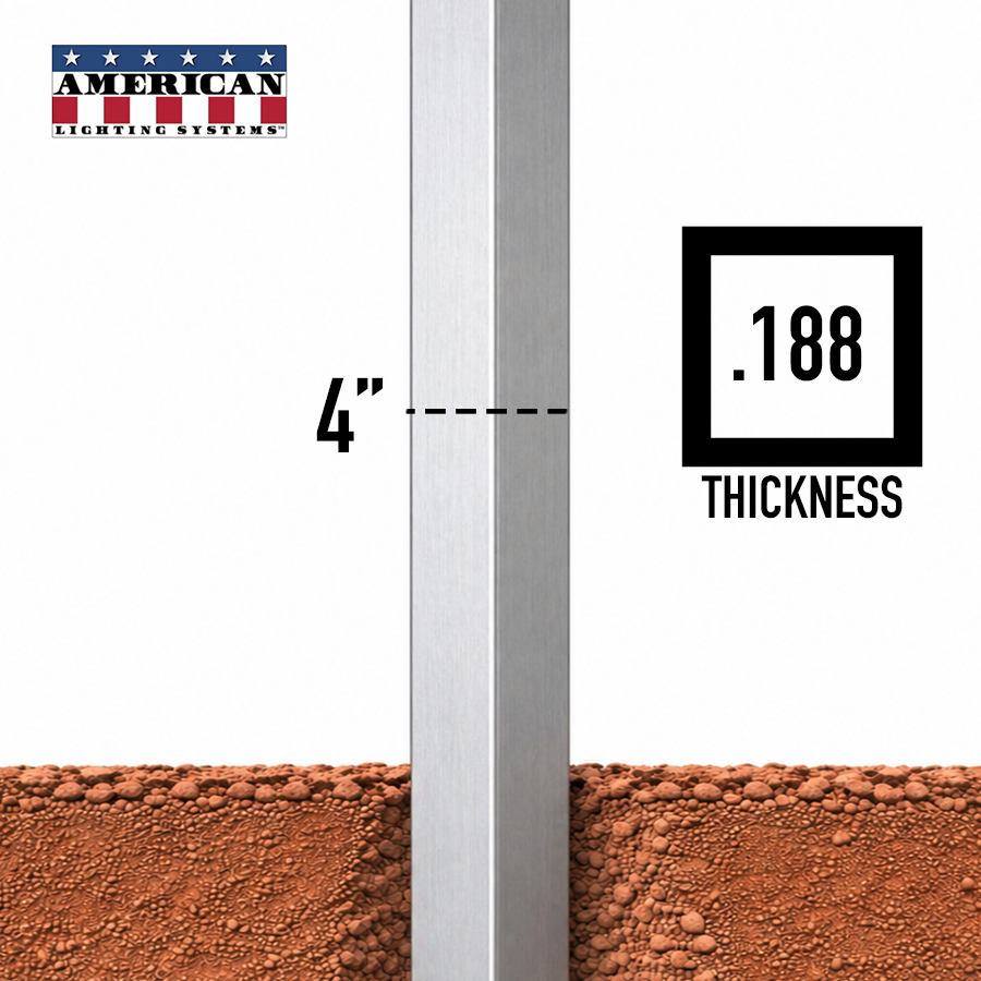 16 Foot Aluminum Square Straight Direct Burial 4in .188 Thickness