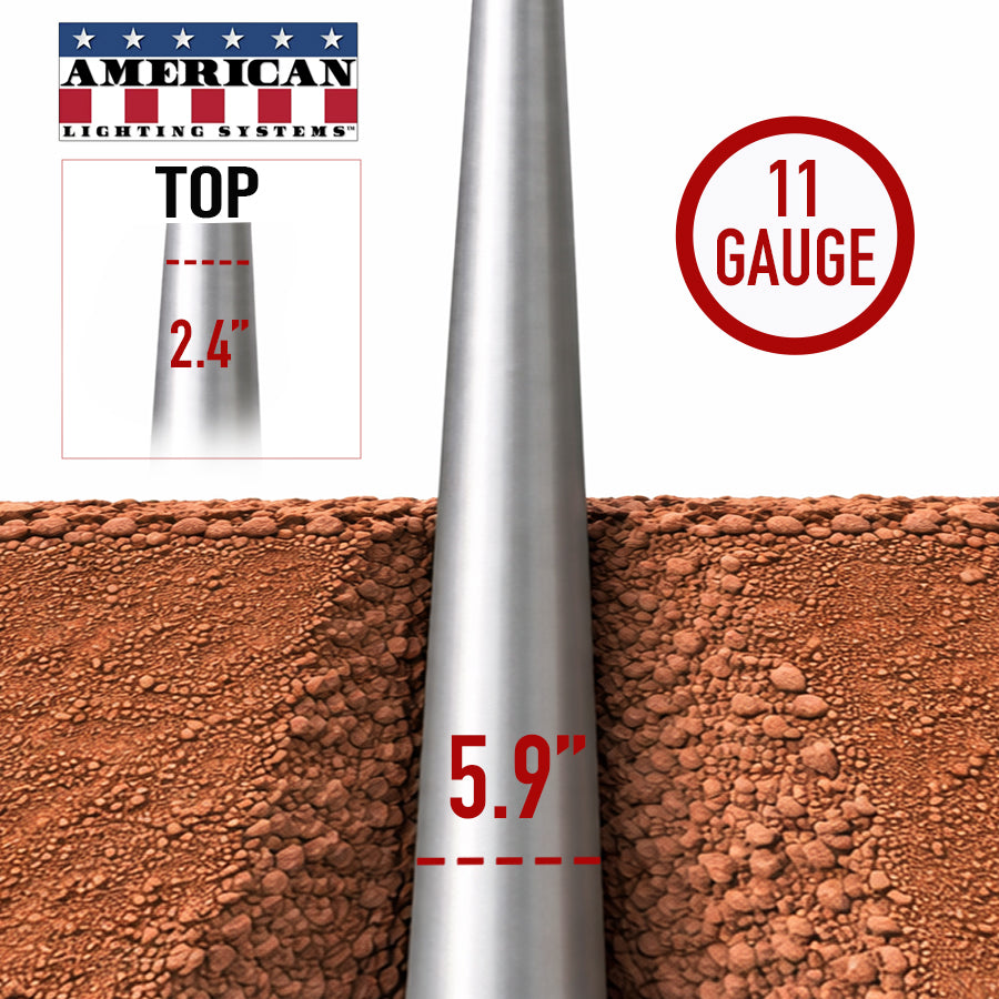 25 Foot Steel Round Tapered Direct Burial 11 Gauge