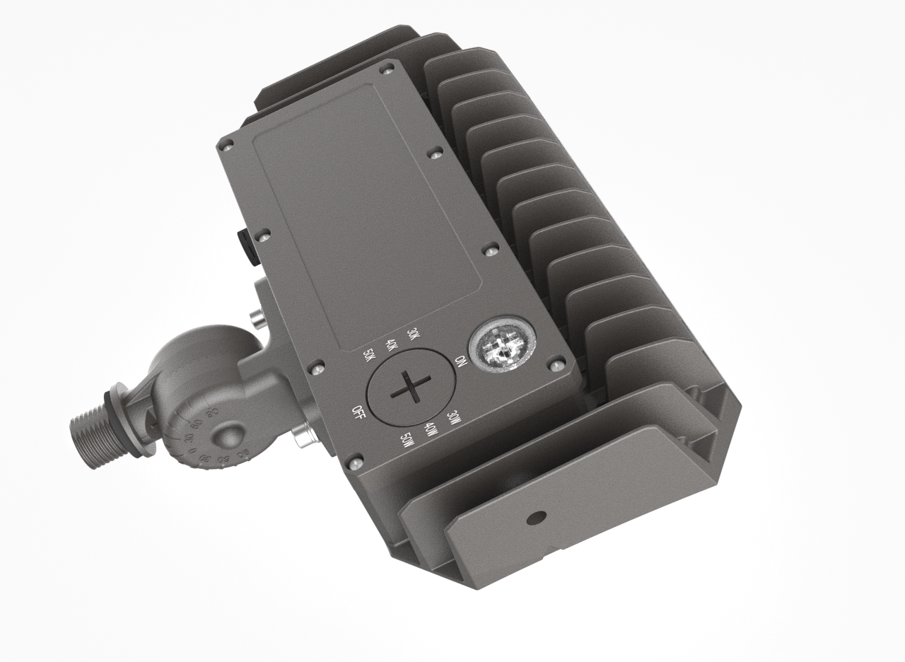 30/40/50W Power & Color Selectable Knuckle Mount Floodlight w/On-Off Photocell