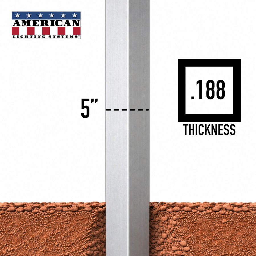 18 Foot Aluminum Square Straight Direct Burial 5in .188 Thickness