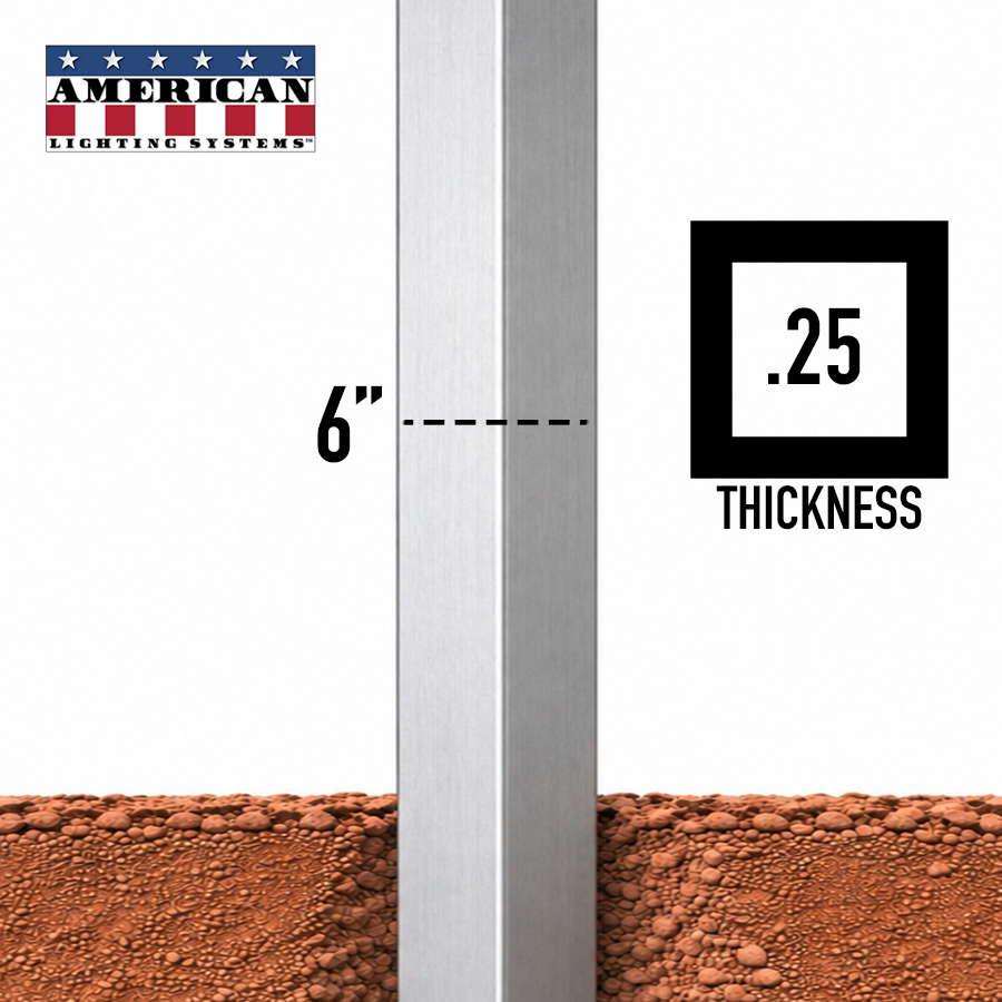 20 Foot Aluminum Square Straight Direct Burial 6in .25 Thickness