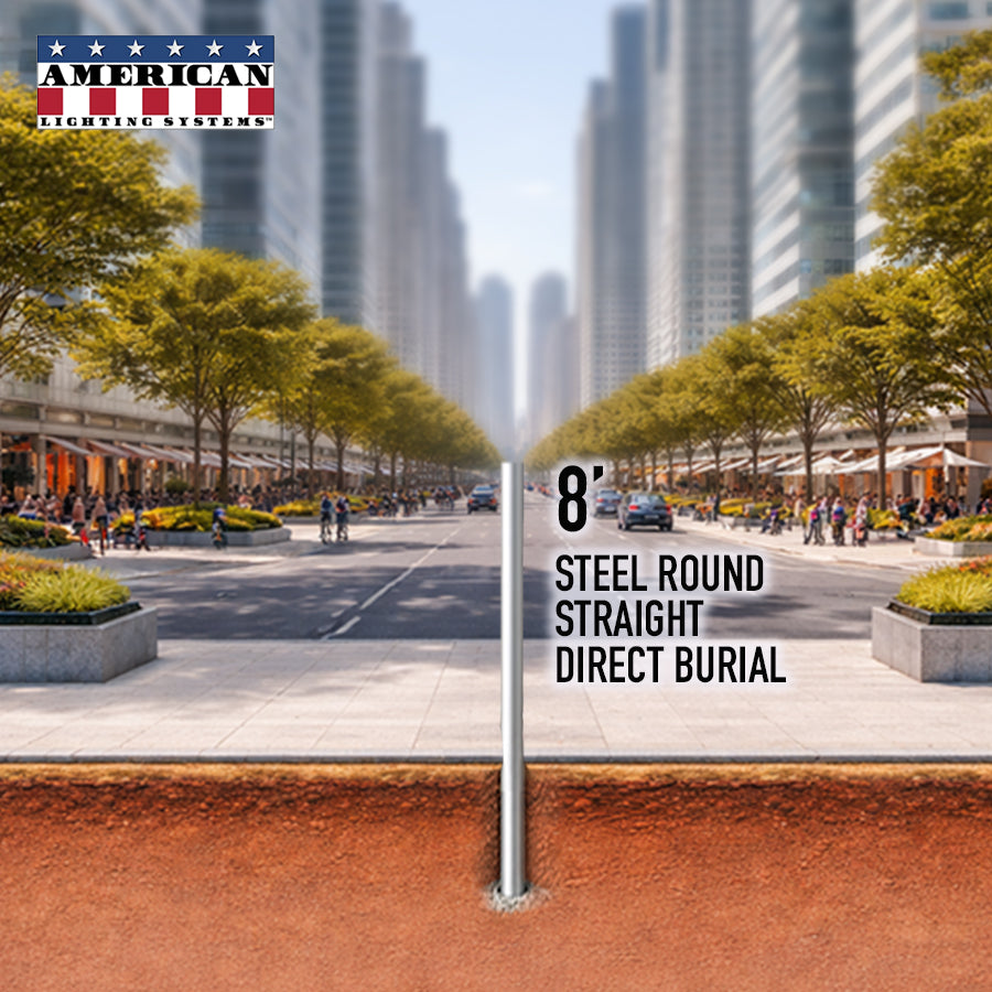 8 Foot Steel Round Straight Direct Burial 3in 11 Gauge