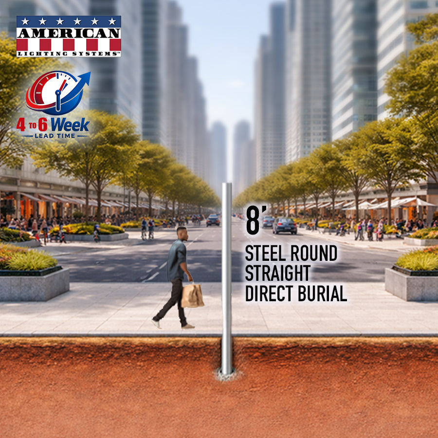 8 Foot Steel Round Straight Direct Burial 3in 11 Gauge