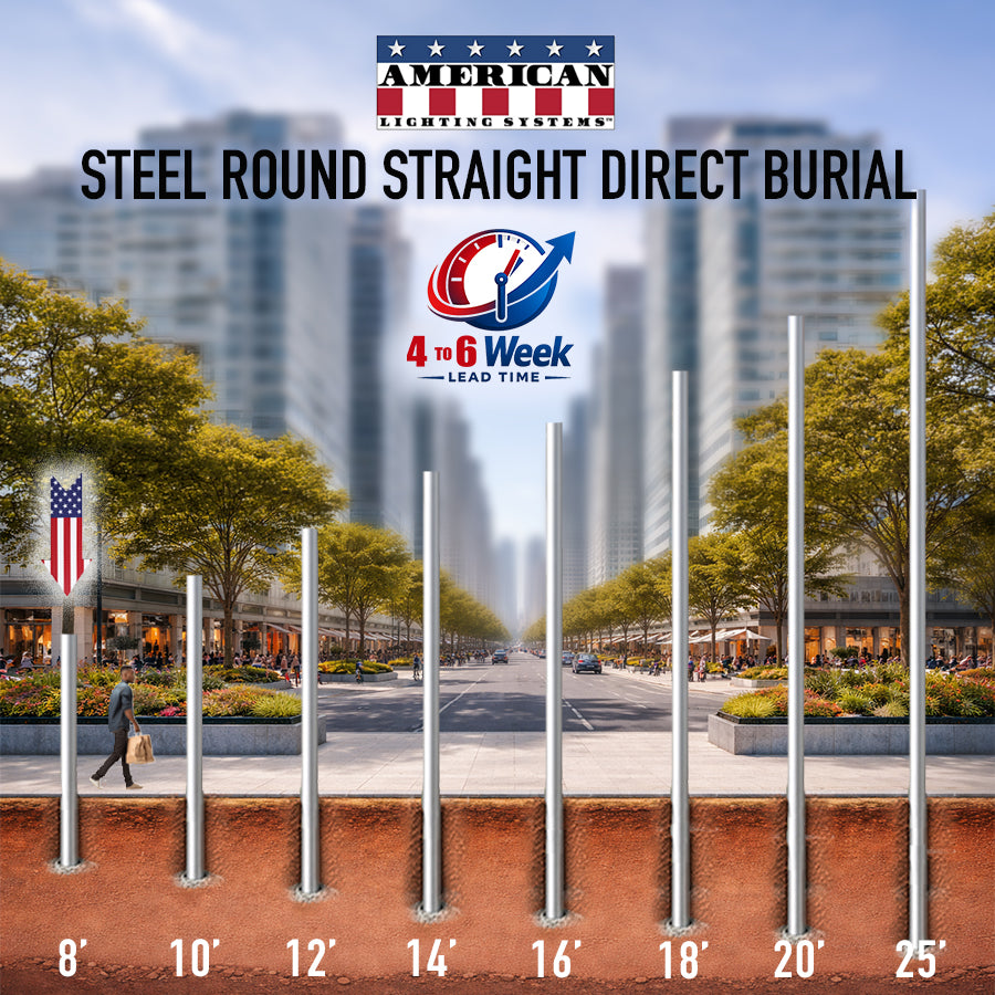 8 Foot Steel Round Straight Direct Burial 3in 11 Gauge