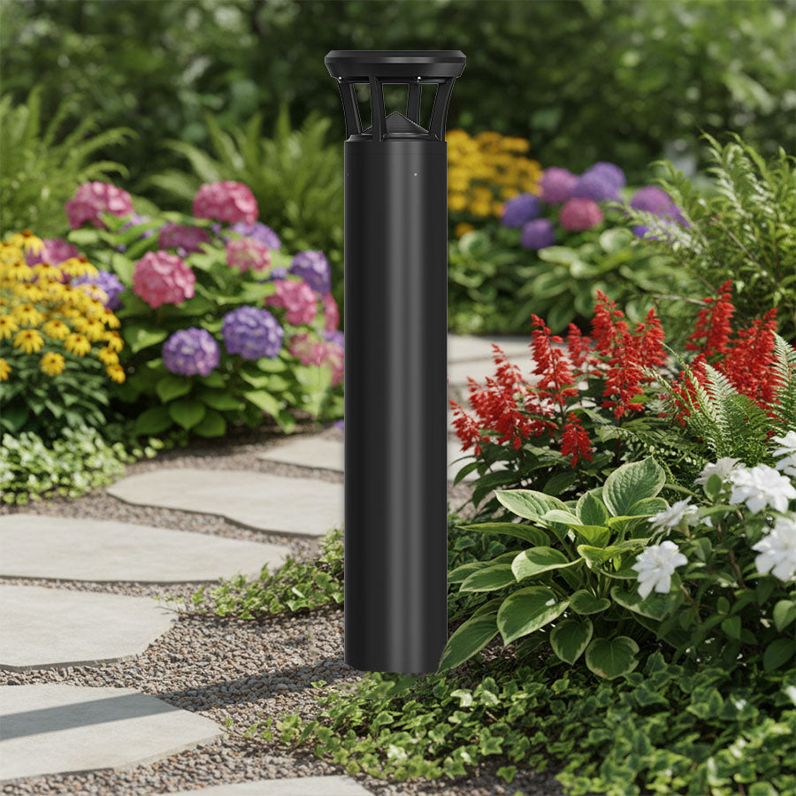 42" Round Bollard Black with Crown Top