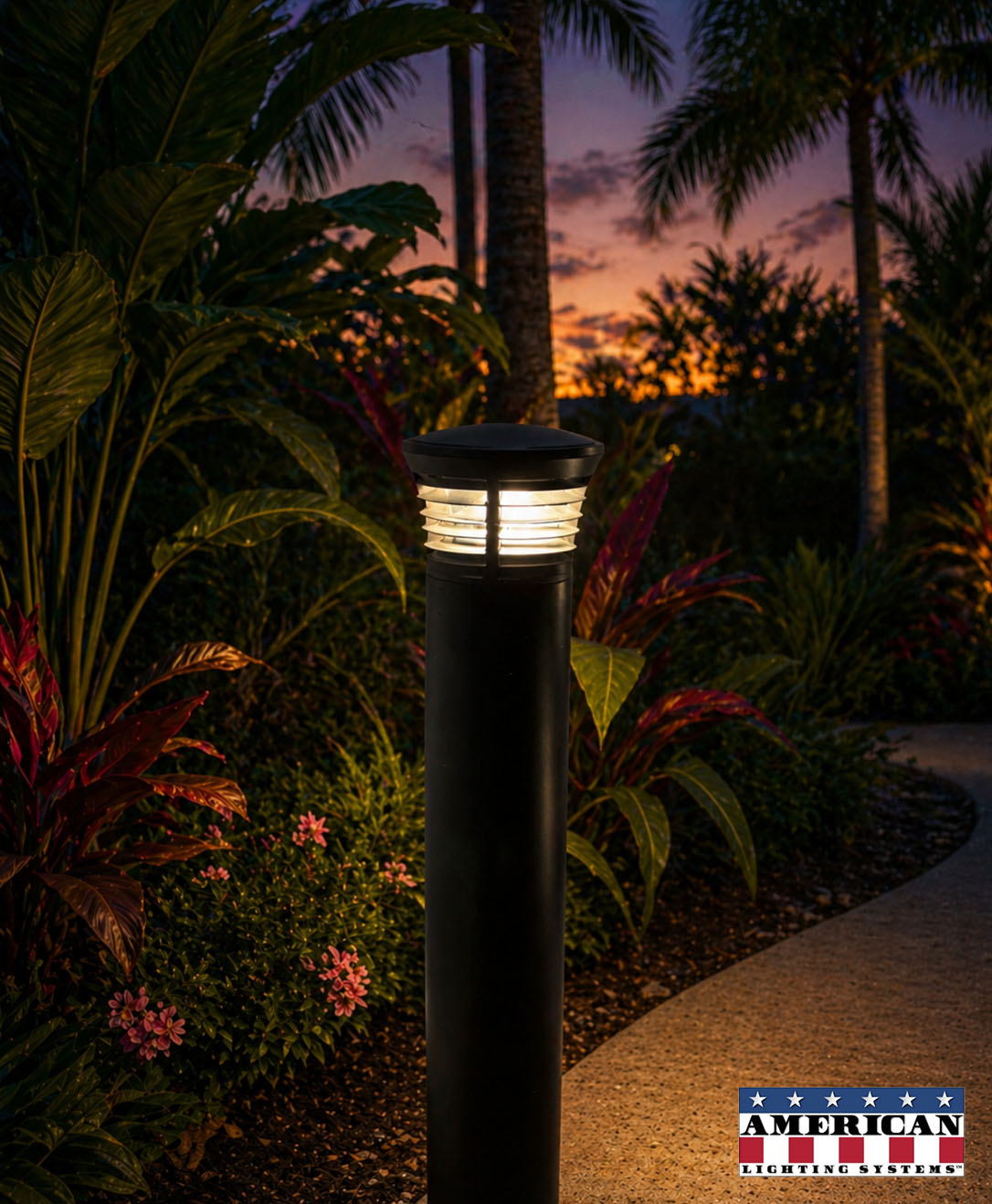 42" Round Bollard Black with Crown Top