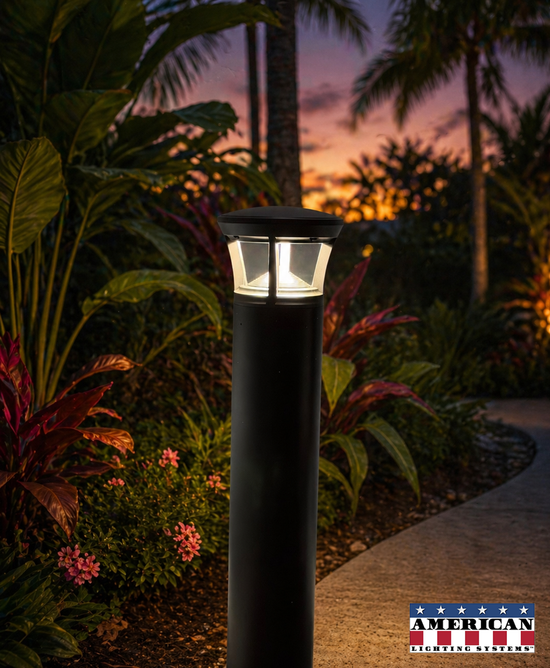42" Round Bollard Black with Crown Top