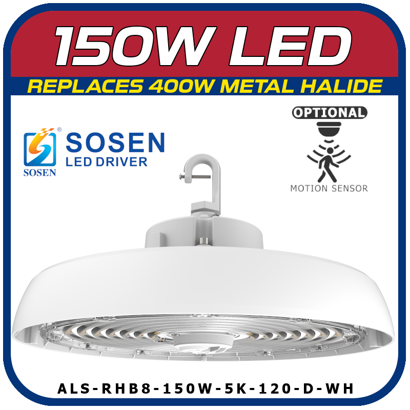 150W LED 8th Generation Round High Bay Fixture White Finish