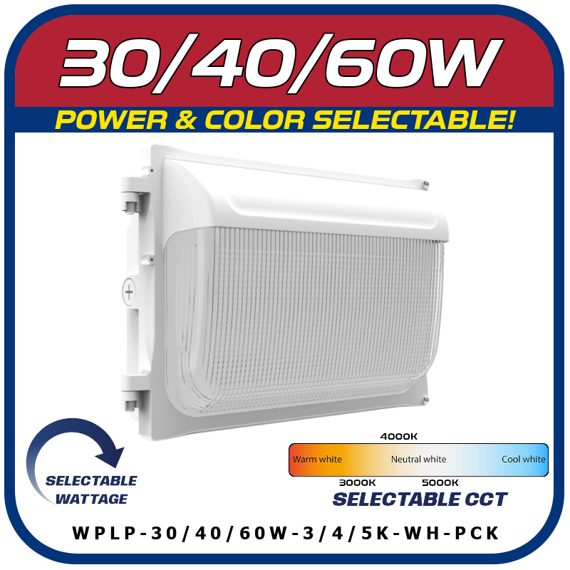 White 30/40/60W POWER & COLOR SELECTABLE WALL PACK W/PHOTOCELL