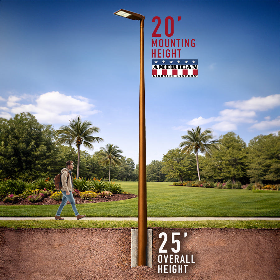 20 Foot Fiberglass Commercial Pole Mounting Height Round Tapered Direct Burial