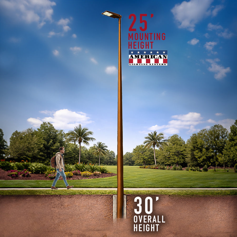25 Foot Fiberglass Light Pole Mounting Height Round Tapered - Direct Burial