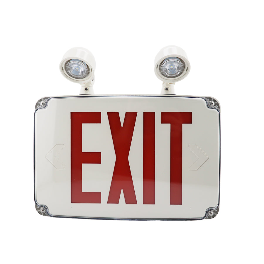 Wet Location Exit Light Combo — Red/Green Letters & White Housing