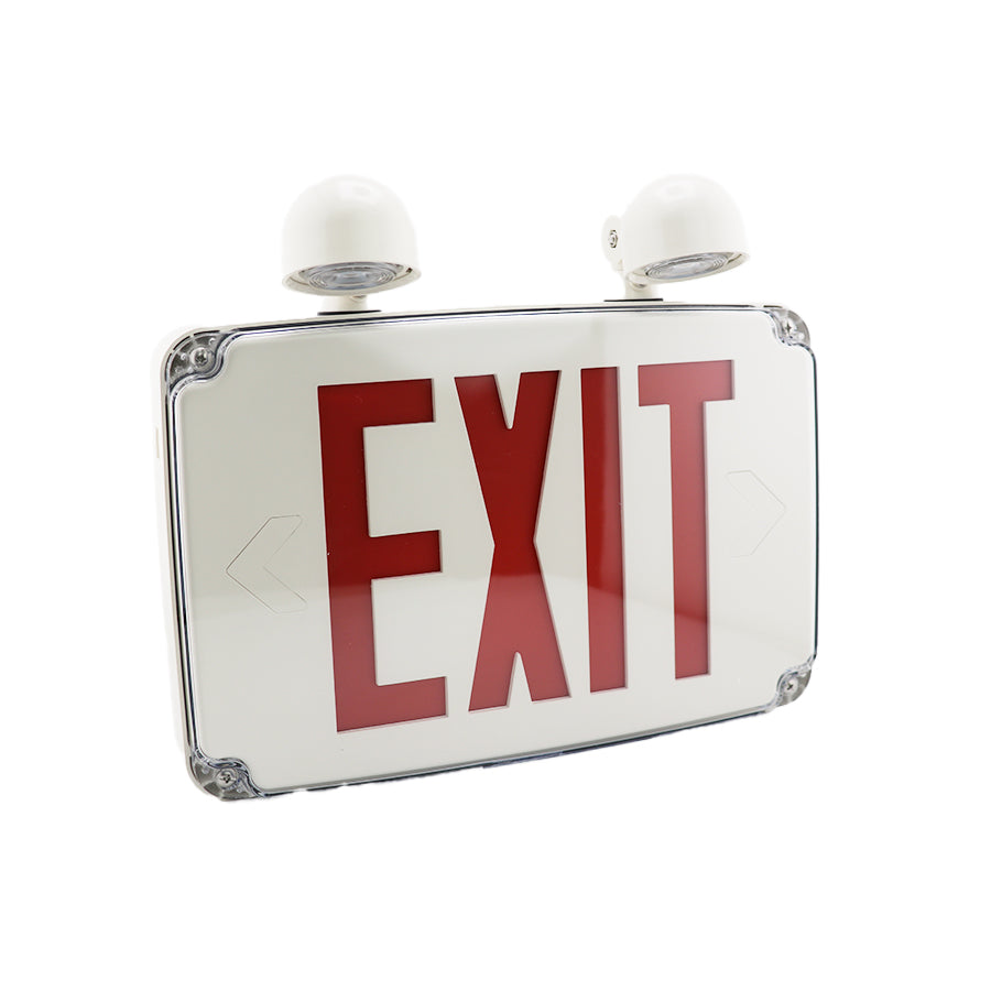 Wet Location Exit Light Combo — Red/Green Letters & White Housing