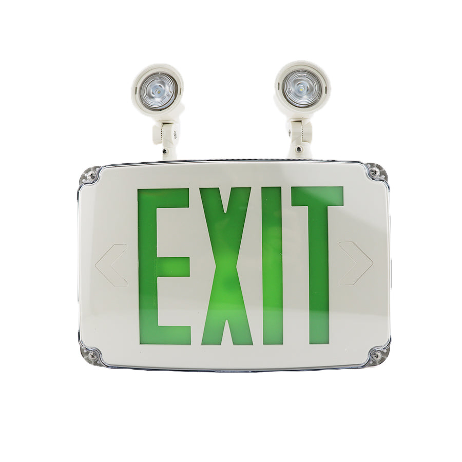 Wet Location Exit Light Combo — Red/Green Letters & White Housing