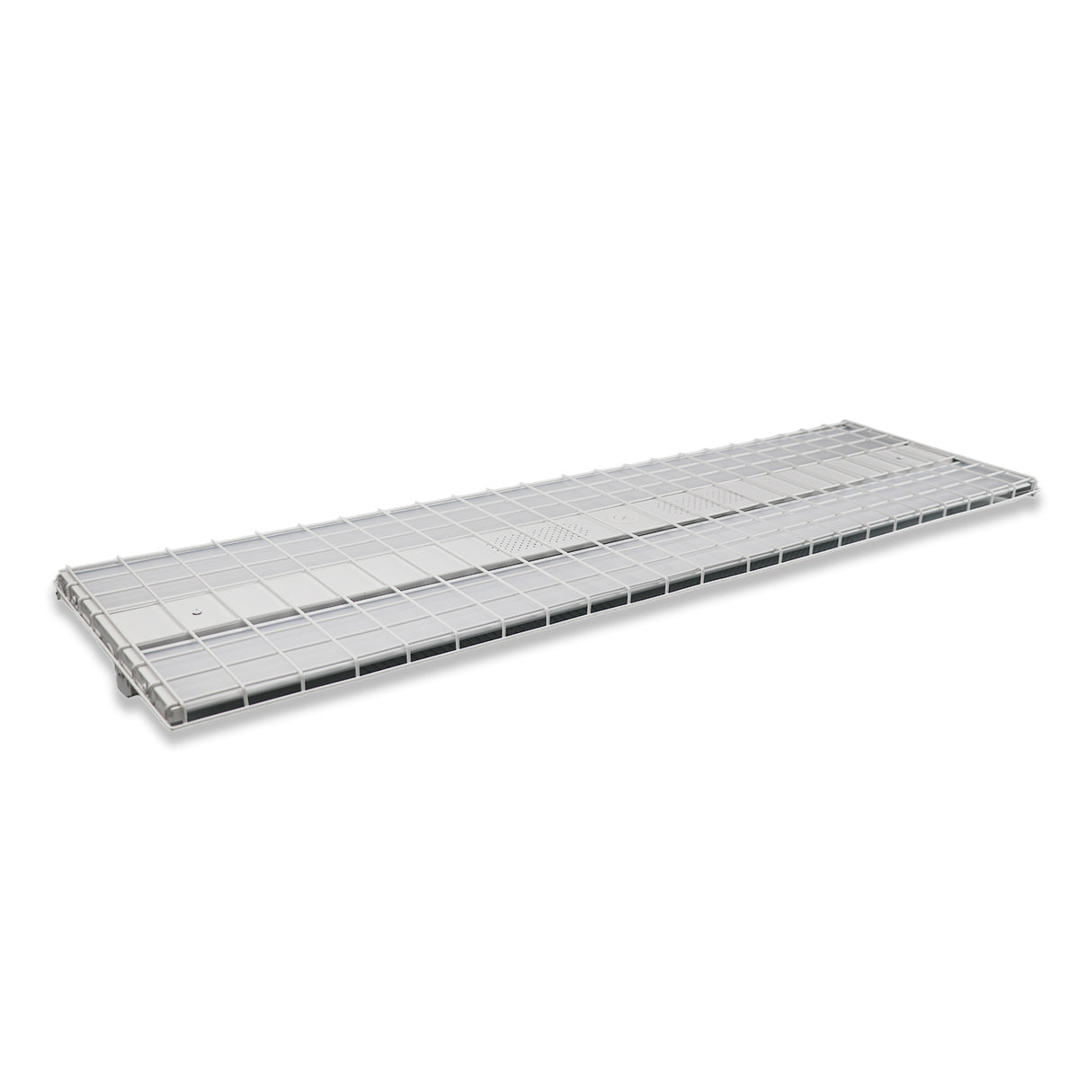 Metal shelf tray on a white background