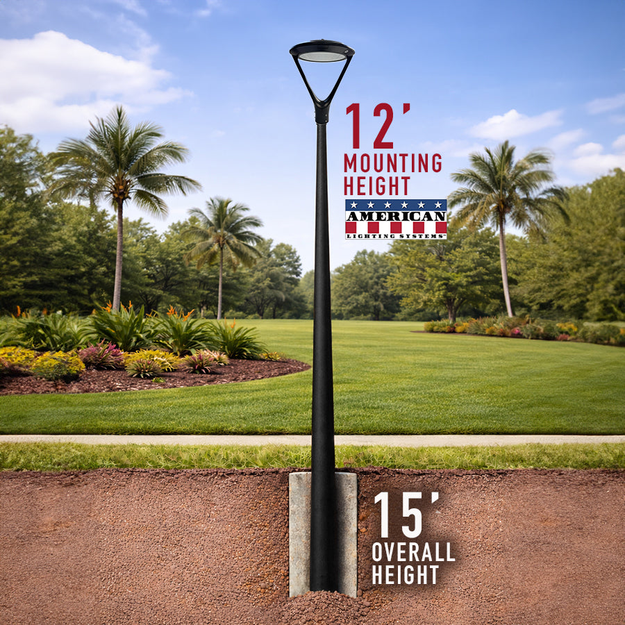 12 Foot AFG Fiberglass Round Tapered Direct Burial Black 3" tenon