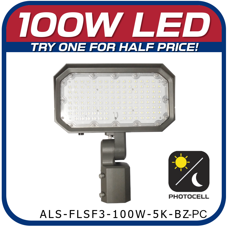 100W Slip-Fitter Floodlight with Photocell 5000K