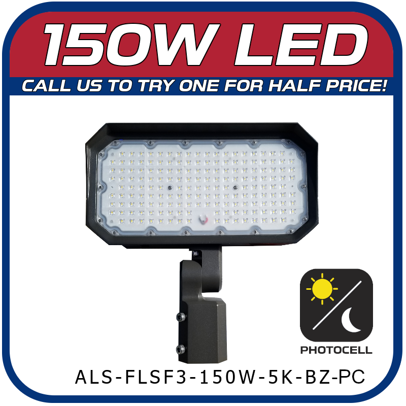 150W Slip-Fitter Floodlight with Photocell 5000K