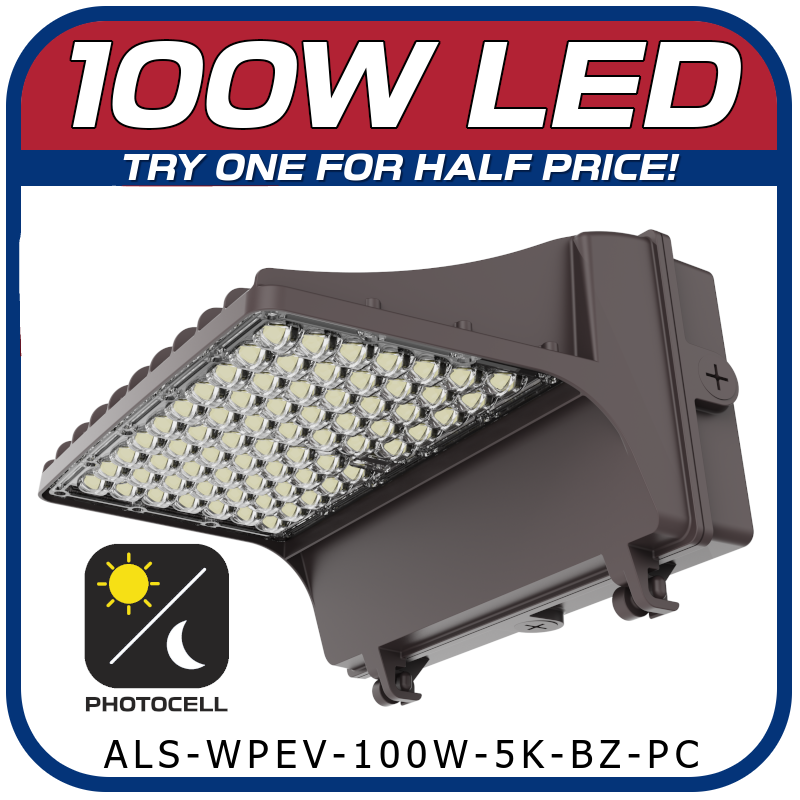 100W Evolution Series Full Cut Wall Pack W/ Photocell