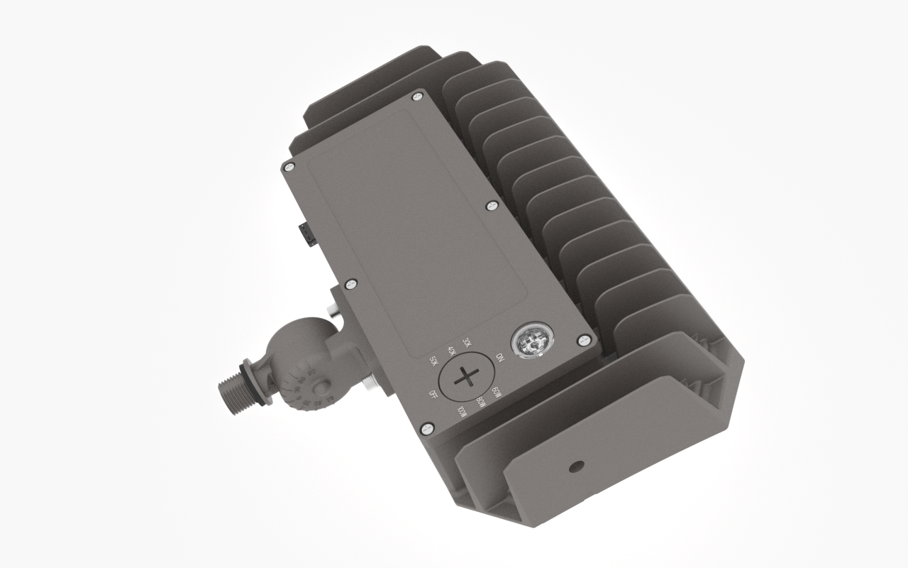 60/80/100W Power & Color Selectable Knuckle Mount Floodlight w/On-Off Photocell
