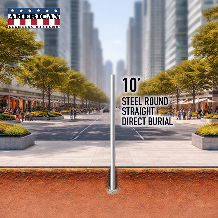 10 Foot Steel Round Straight Direct Burial 4in 11 Gauge