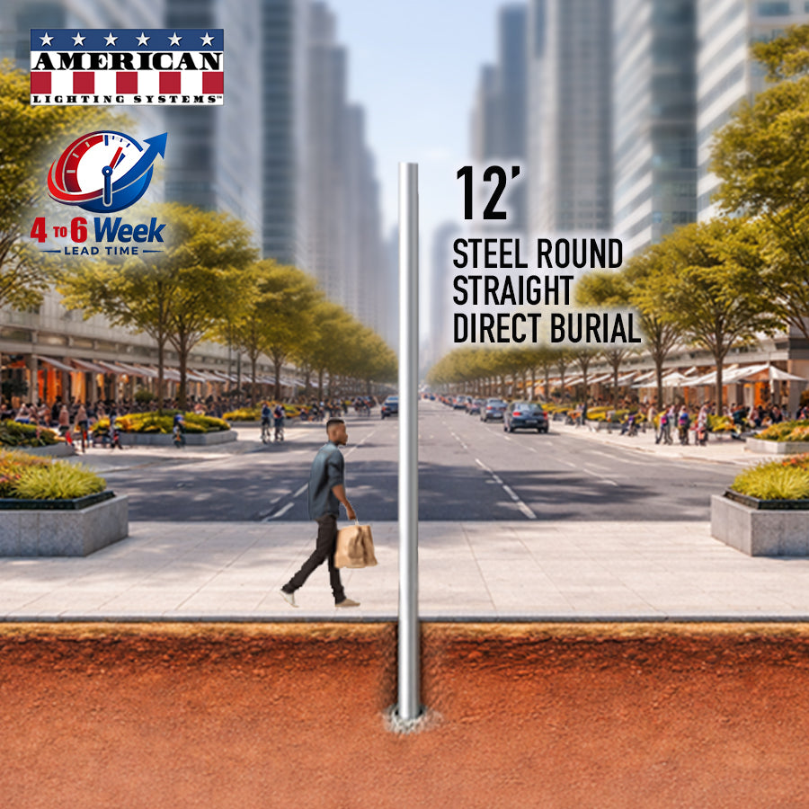 12 Foot Steel Round Straight Direct Burial 4in 11 Gauge
