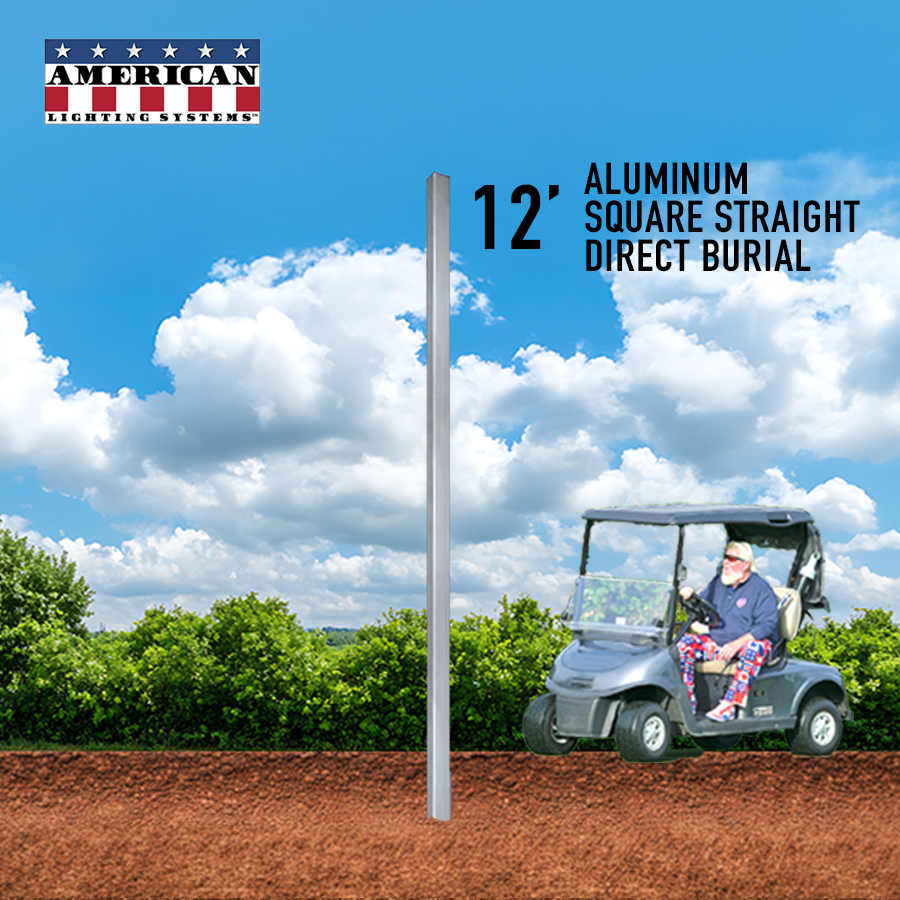 12 Foot Aluminum Square Straight Direct Burial 4in .125 Thickness
