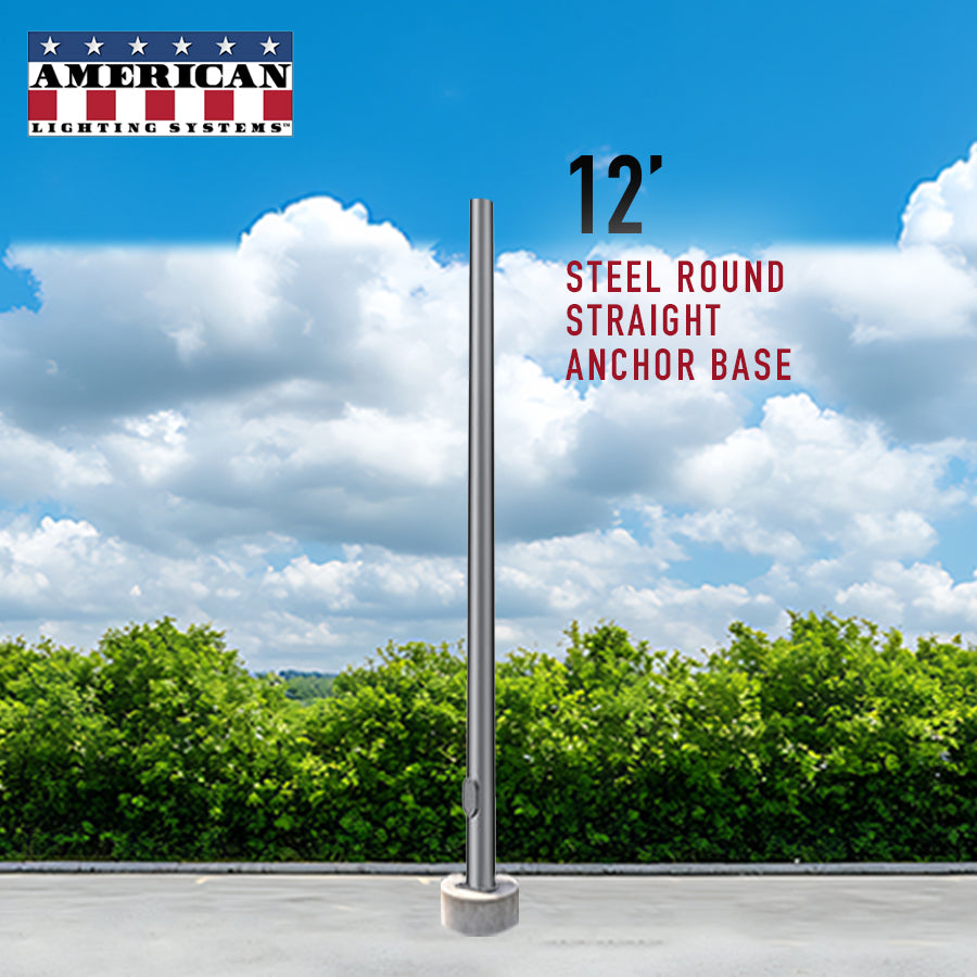 12 Foot Steel Round Straight Anchor Base 3in 11 Gauge