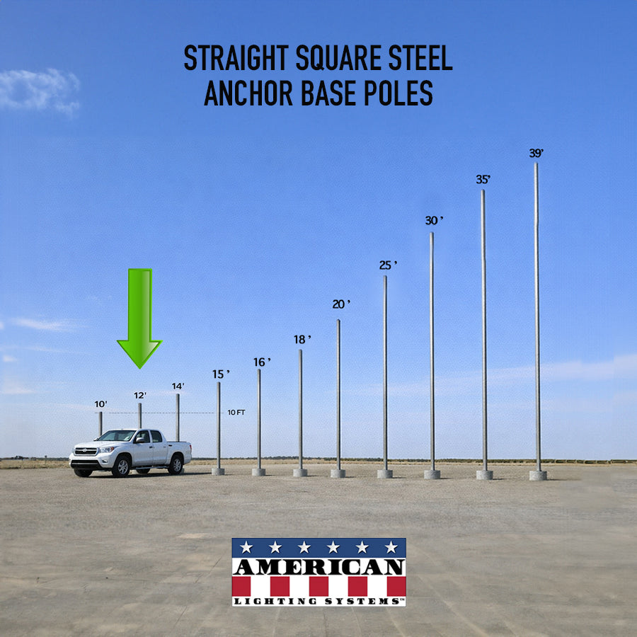 Anchor Base Sample 12 foot Straight Square Steel Anchor Base Commercial Pole 4in 11 Gauge