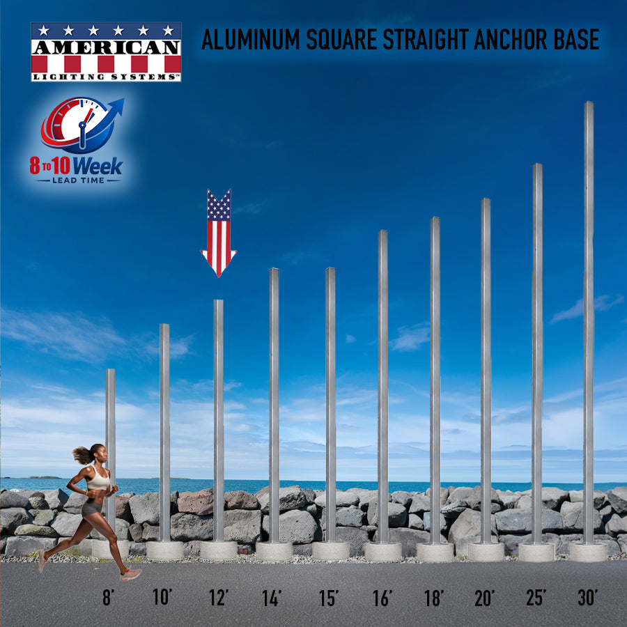 12 Foot Aluminum Square Straight Anchor Base 4in