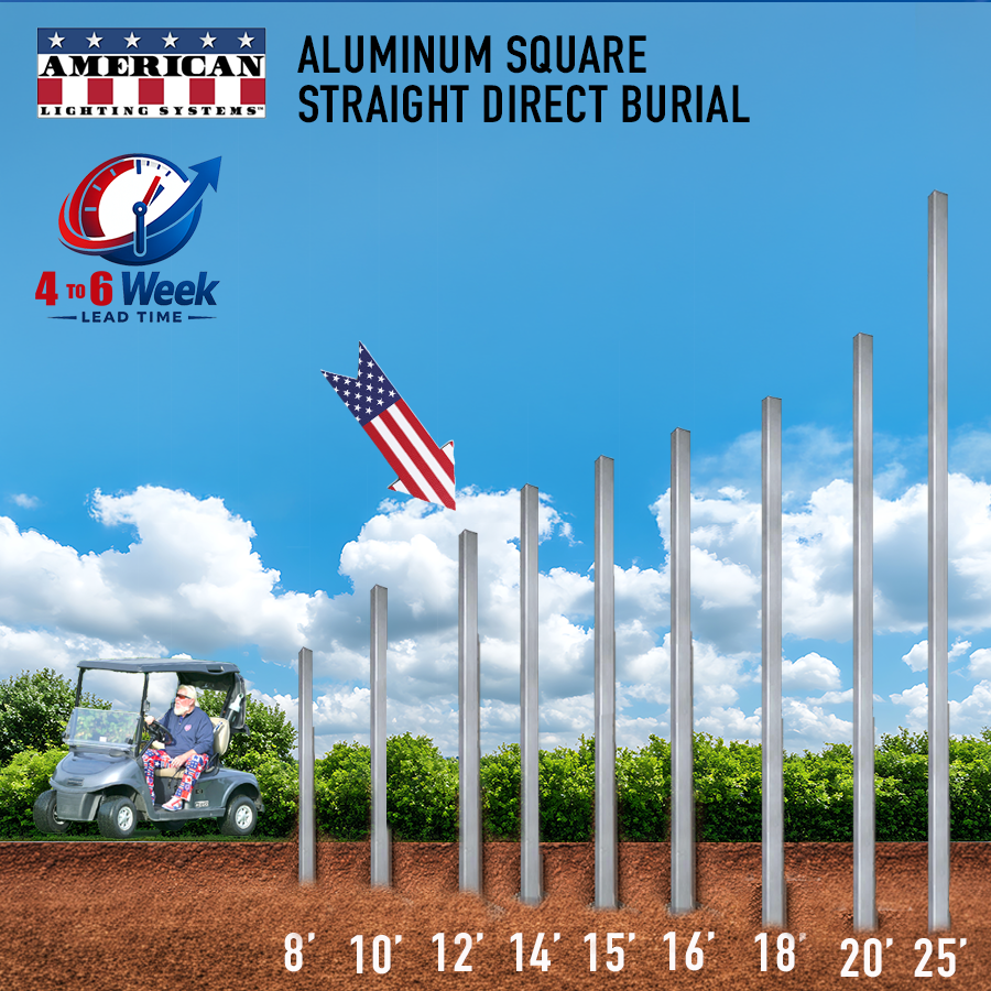 12 Foot Aluminum Square Straight Direct Burial 4in .125 Thickness