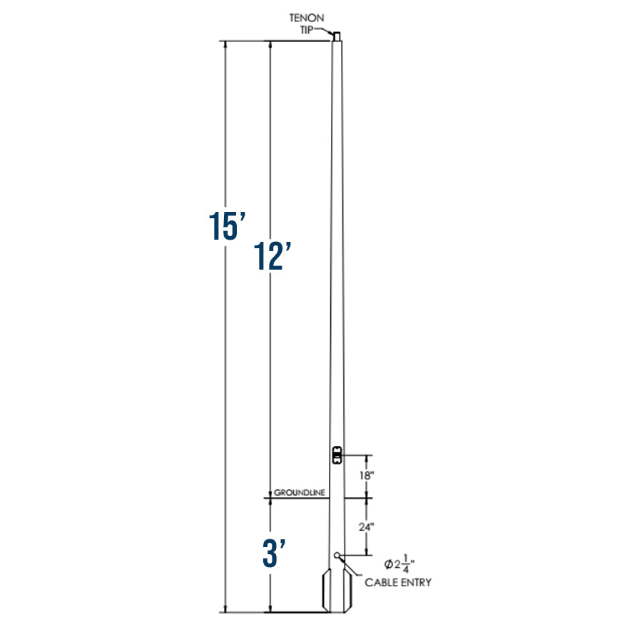 Technical drawing of a Fiberglass Light Pole.