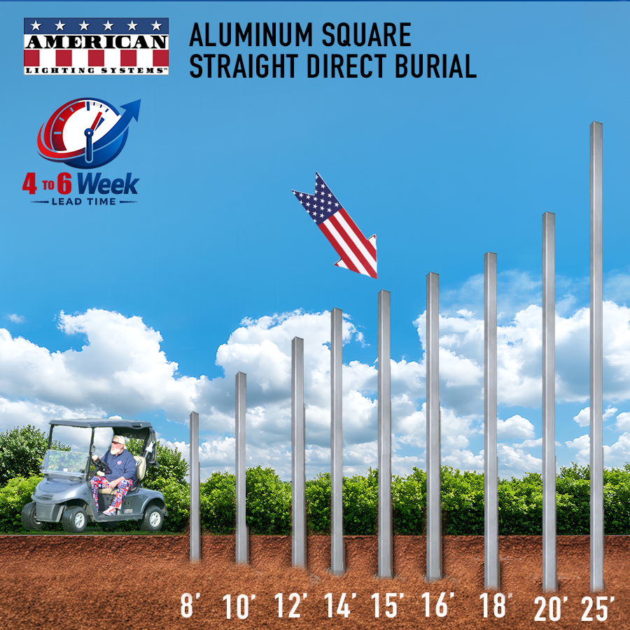 15 Foot Aluminum Square Straight Direct Burial 4in .188 Thickness