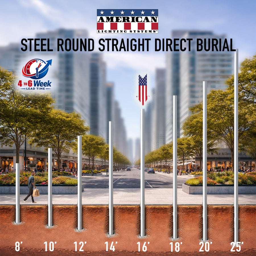 16 Foot Steel Round Straight Direct Burial 4in 11 Gauge